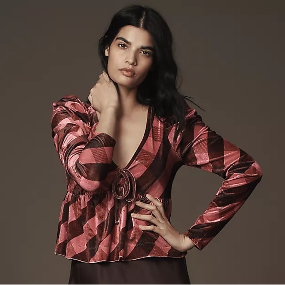 Anthropologie | Maeve Velvet Babydoll Top Pink Various Sizes Available